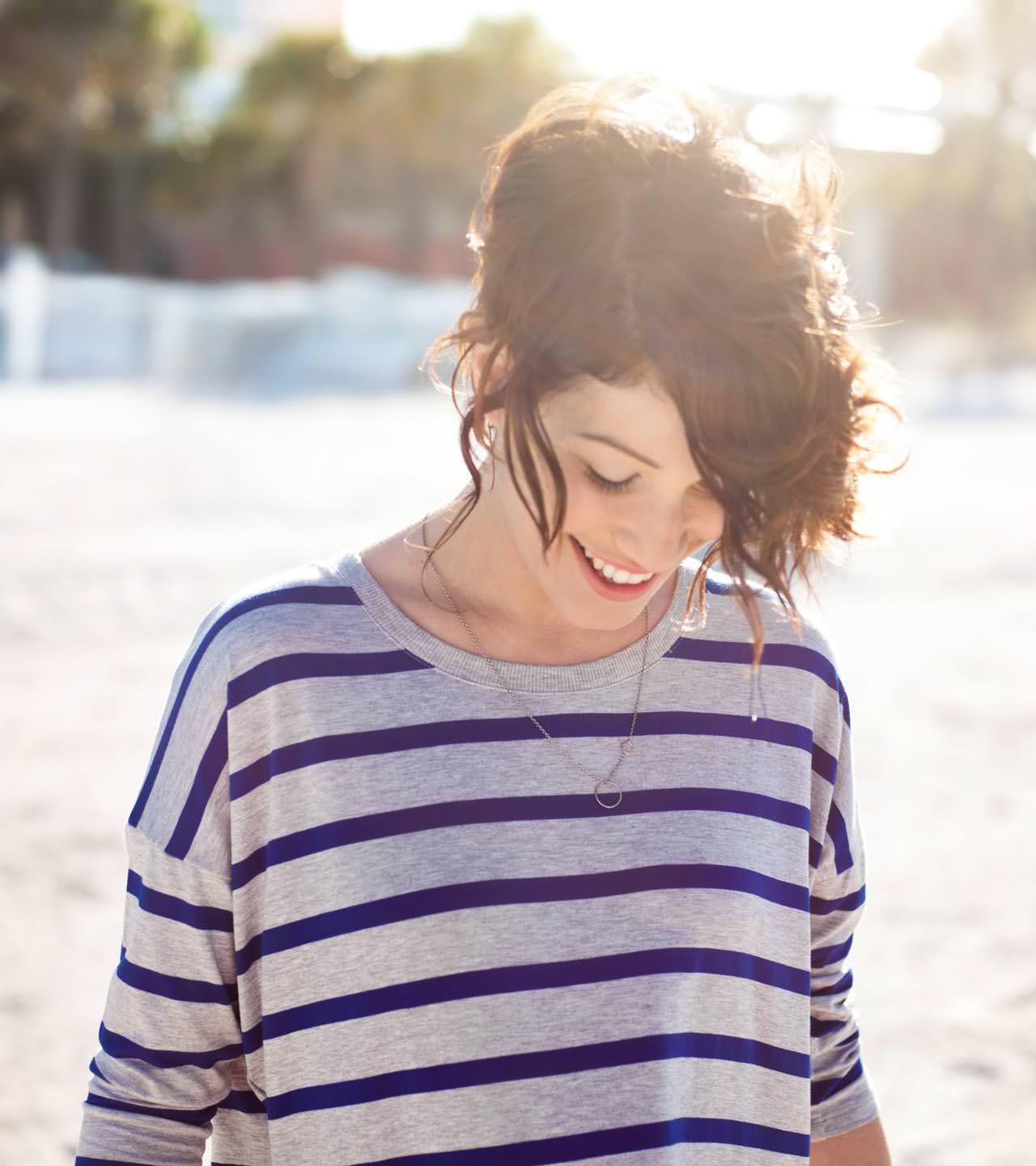 Gilead Brand Photography with Katie in beach stripes shirt